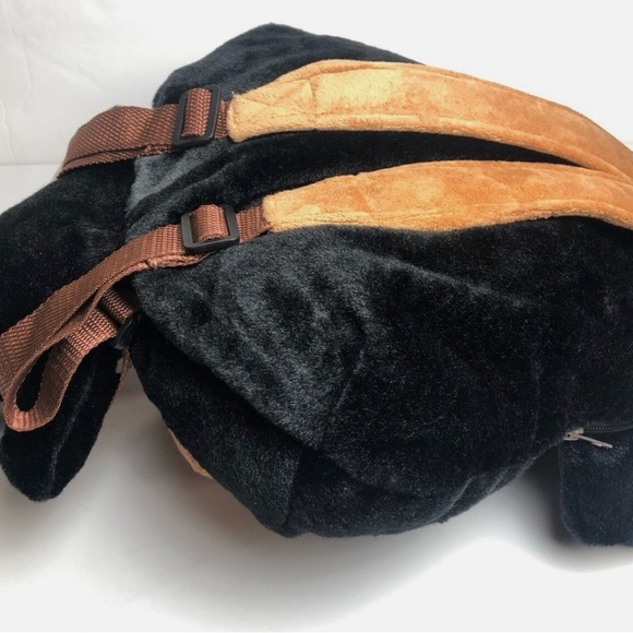 🖤 Prairie Schooner Plush Bear Kids Backpack - Black and Tan 19” long - Picture 2 of 3